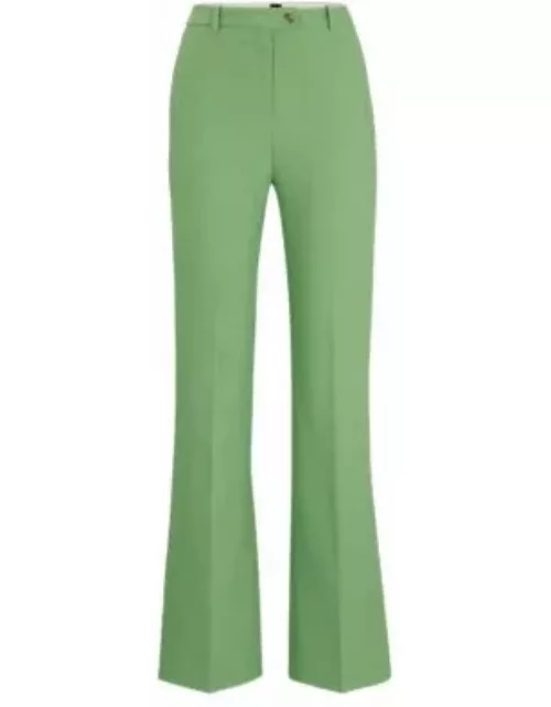 Slim-fit trousers with flared leg in stretch material- Light Green Women's Formal Pant
