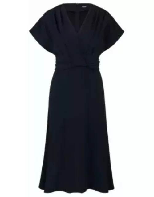 Drape-front dress in matte satin- Dark Blue Women's Business Dresse