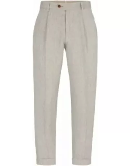 Relaxed-fit trousers in herringbone linen and silk- Light Beige Men's Wear To Work