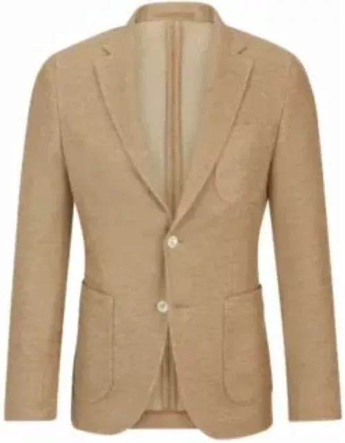 Slim-fit jacket in micro-patterned linen and cotton- Beige Men's Sport Coat