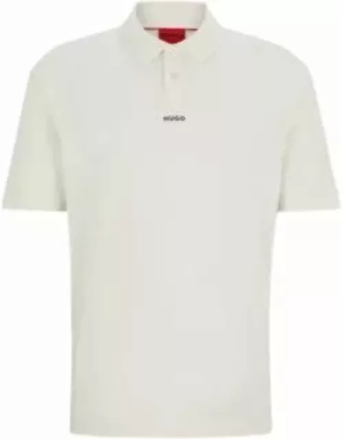 Cotton-piqu polo shirt with logo print- White Men's Polo Shirt