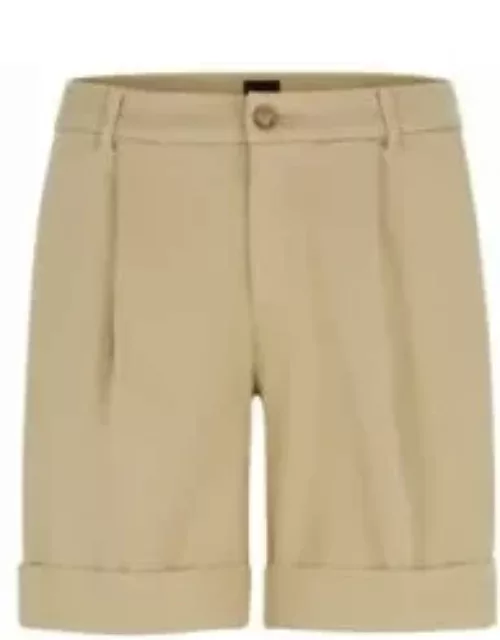 Relaxed-fit high-rise shorts in stretch cotton- Beige Women's All Clothing