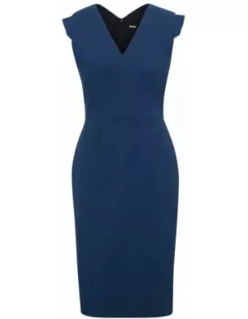 Cap-sleeve V-neck dress in wool- Patterned Women's Business Dresse