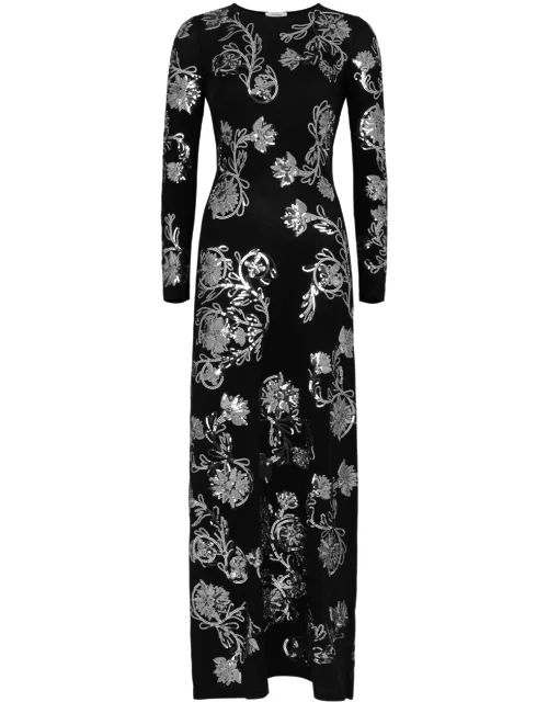 Rabanne Floral-embellished Jersey Maxi Dress - Black - 38 (UK10 / S)