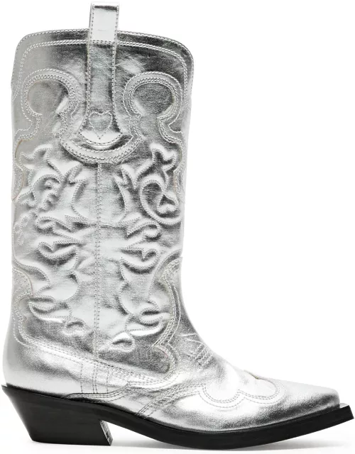 Ganni 50 Metallic Leather Cowboy Boots - Silver - 36 (IT36 / UK3)