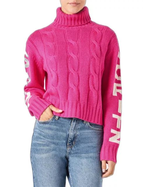 MC2 Saint Barth Woman Fluo Pink Turtleneck Braided Sweater