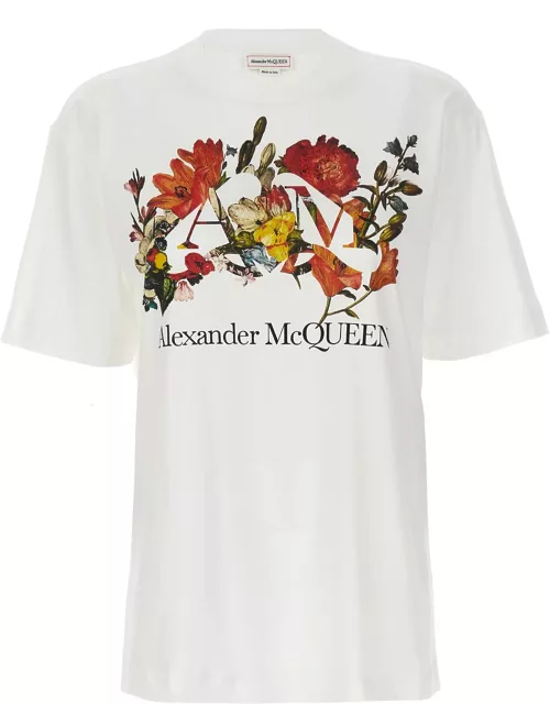 Alexander McQueen T-shirt With Logo And Dutch Flower Motif