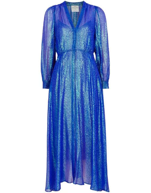 Forte_forte Metallic-jacquard Silk-chiffon Midi Dress - Blue - 2 (UK 10 / S)