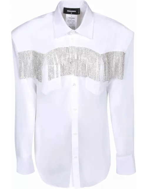 Dsquared2 Crystal Fringed Western White Shirt