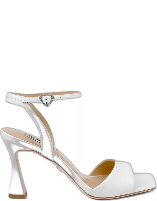 Cady Leather Crystal Heart Ankle-Strap Sandal
