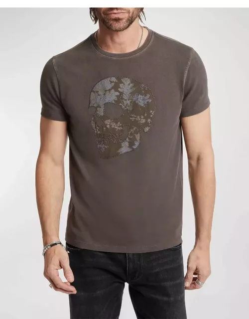 Men's Floral Skull Applique T-Shirt