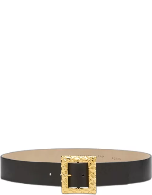 Geometric Buckled Smooth Leather Belt