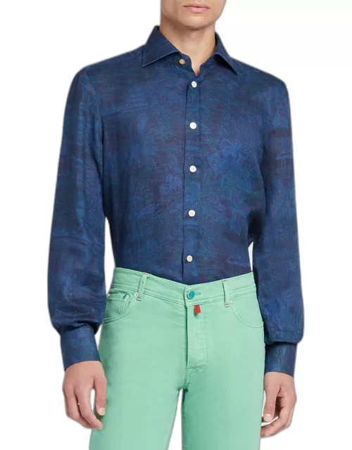 Men's Cotton Scenic-Print Casual Button-Down Shirt