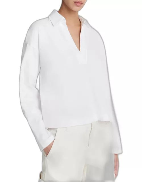 Easy Cotton Long-Sleeve Pullover Polo Top