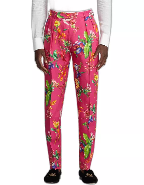 Men's Botanical Print Linen Trouser