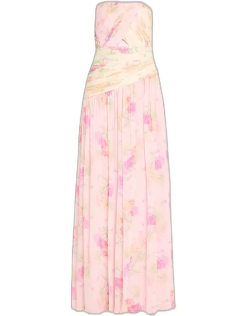 Pintil Strapless Pleated Floral Maxi Dres