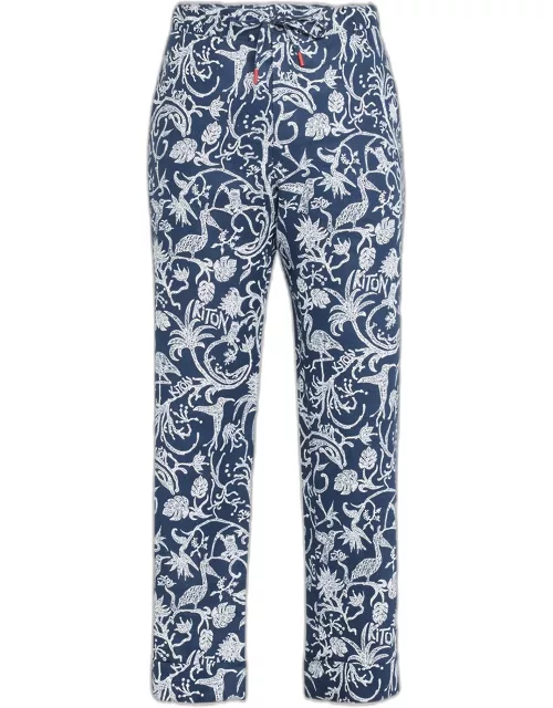 Men's Printed Linen Relaxed-Fit Pull-On Pant