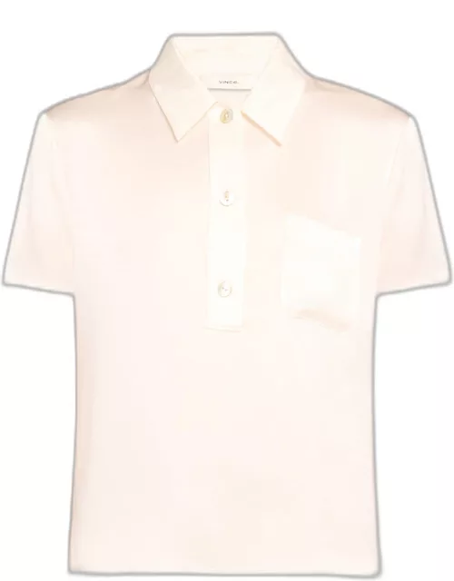 Silk Charmeuse Short-Sleeve Polo Shirt