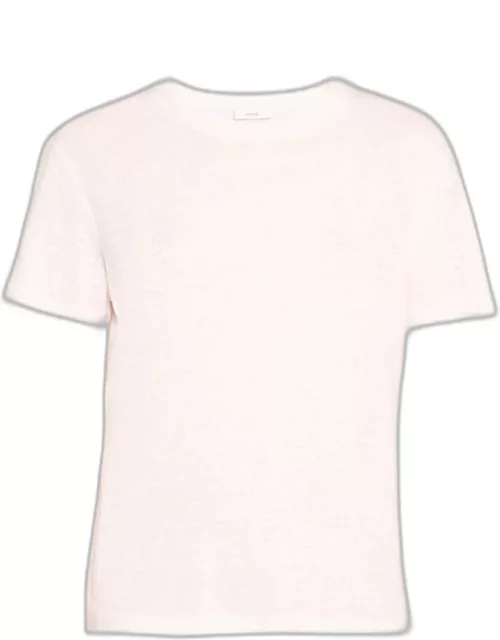 Drop-Shoulder Linen Crewneck Short-Sleeve T-Shirt