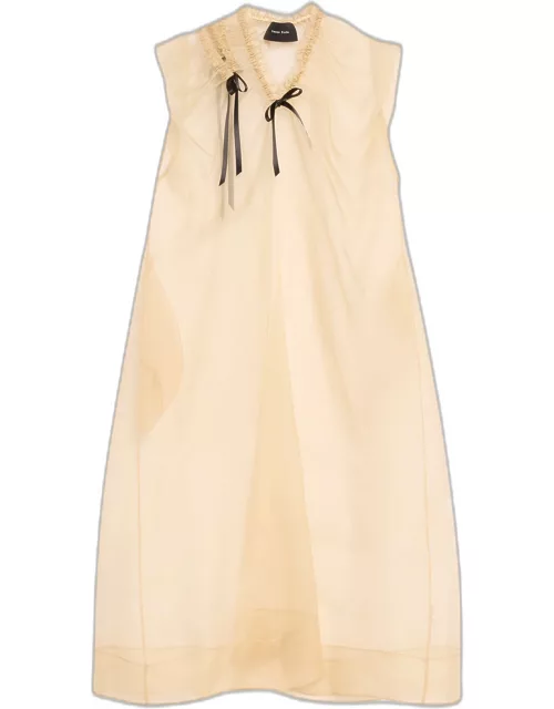 Organza Cutout Midi Sack Dress with Bow