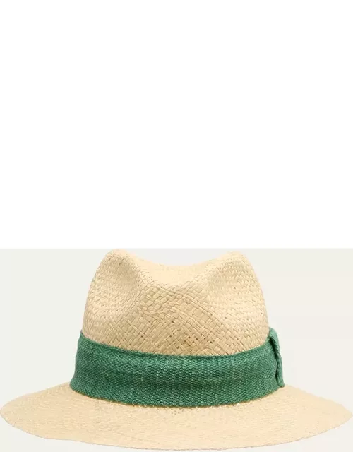 Men's Embroidered-Logo Straw Fedora Hat