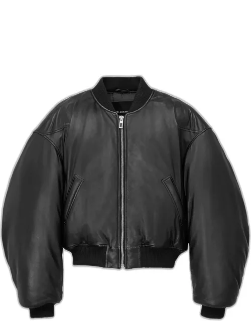 Puffy Leather Bomber Jacket