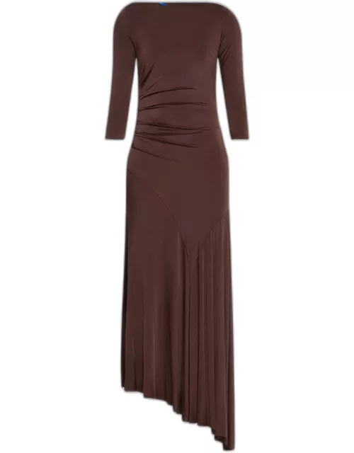 Diany Pleated High-Low Jersey Maxi Dres
