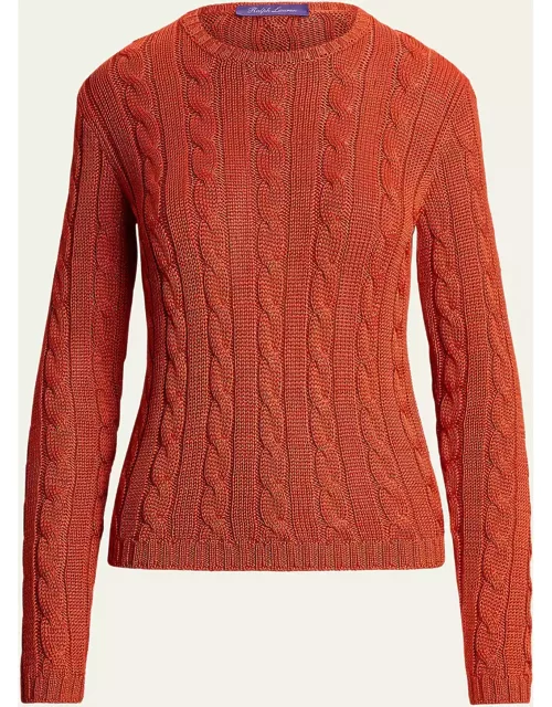 Silk Cable-Knit Crewneck Sweater