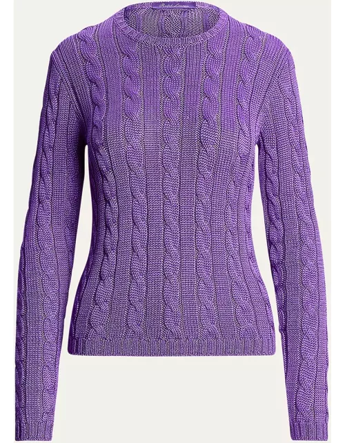 High-Shine Silk Cable-Knit Pullover