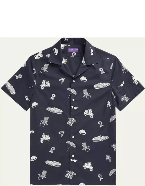 Men's Coastal-Print Camp Shirt