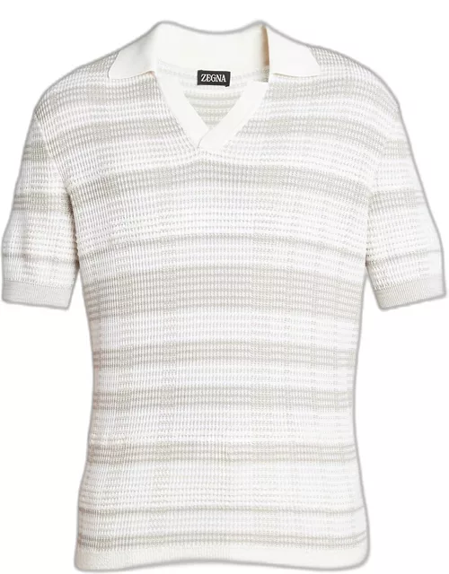 Men's Stripe Knit Short-Sleeve Polo Sweater