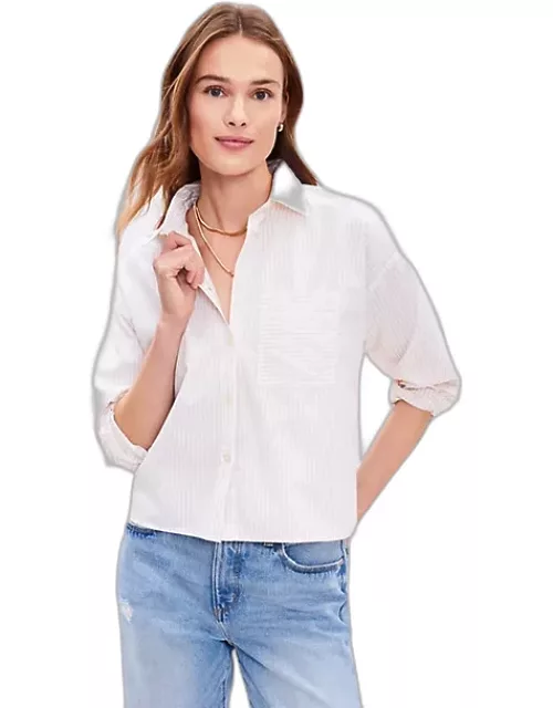 Loft Petite Striped Cotton Blend Modern Pocket Shirt