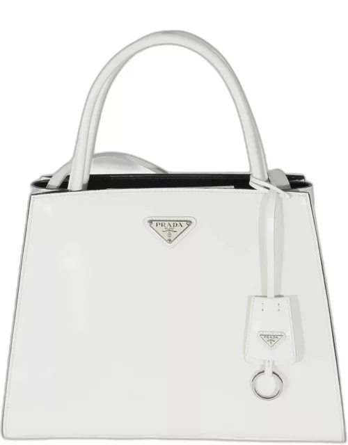 Prada White Leather Trapeze Logo Plaque Tote Bag
