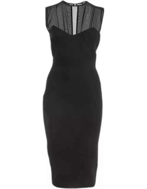 Victoria Beckham Black Crepe Silk Trimmed Sleeveless Midi Dress
