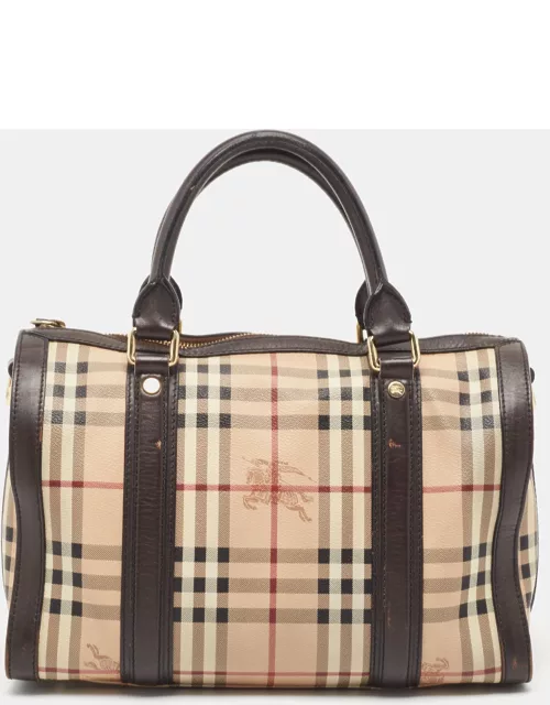Burberry Brown/Beige Haymarket Canvas and Leather Alchester Bag