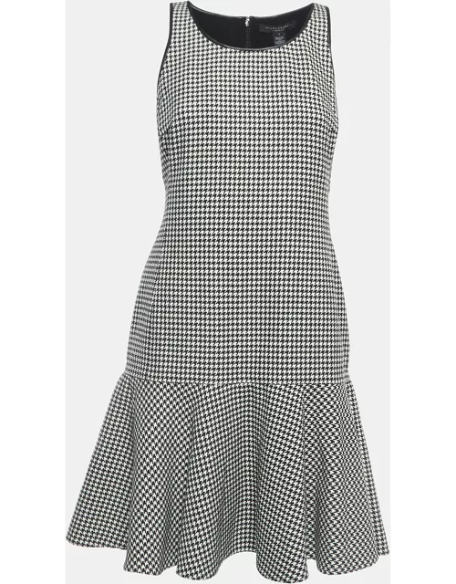 Ralph Lauren Black/White Houndstooth Pattern Wool Flounce Mini Dress