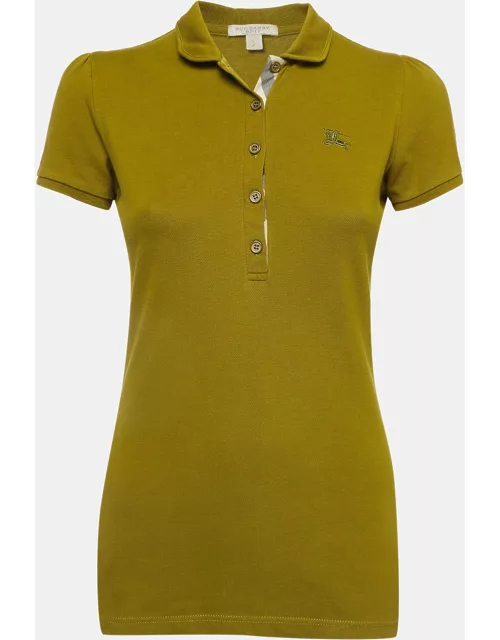Burberry Green Logo Embroidered Cotton Knit Polo T-Shirt