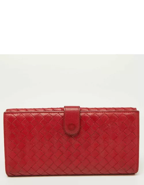 Bottega Veneta Red Intrecciato Leather Flap Continental Wallet