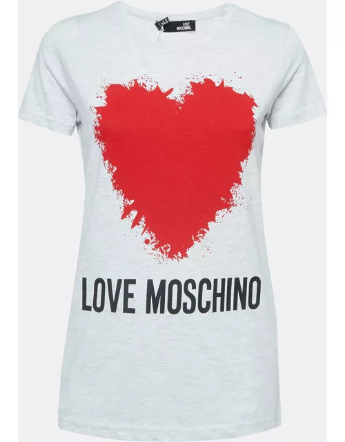 Love Moschino Grey Logo Print Cotton Crew Neck T-Shirt