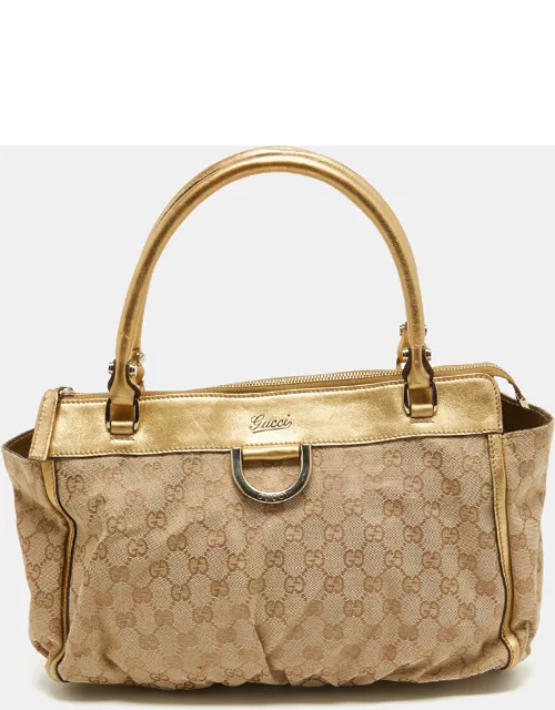 Gucci Gold/Beige GG Canvas and Leather D Ring Tote