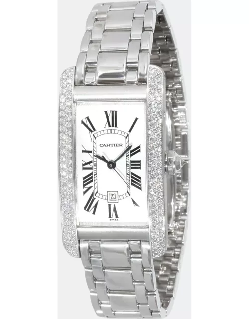 Cartier Silver 18k White Gold Tank Americaine WB7026L1 Automatic Women's Wristwatch 22 m
