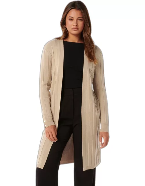 Forever New Women's Daphne Longline Rib Cardigan Sweater in Fawn
