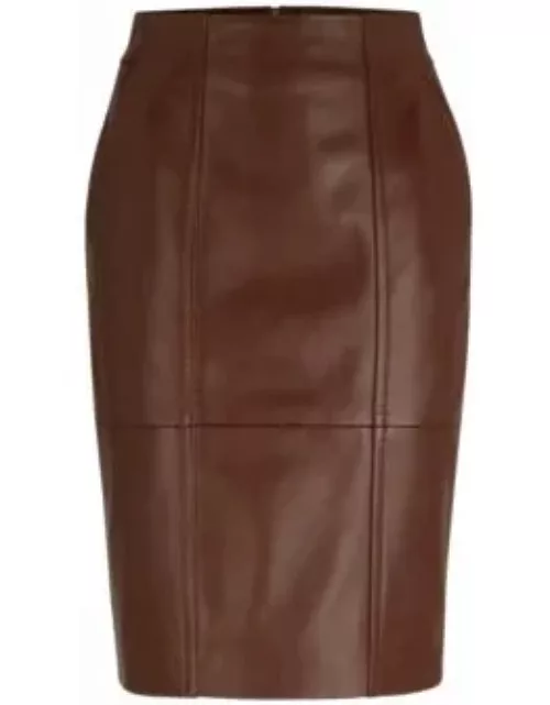 Seam-detail pencil skirt in lamb leather- Brown Women's Skirt