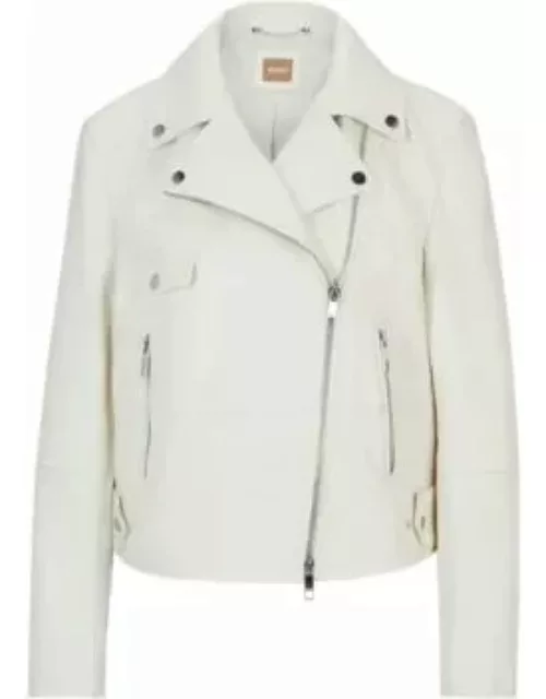 Leather jacket with signature lining and asymmetric zip- White Women's Leather Jacket