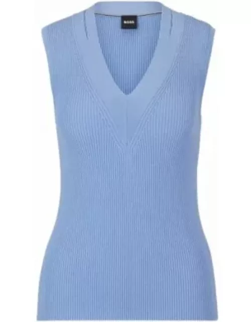 Sleeveless knitted top with cut-out details- Blue Women's Casual Top