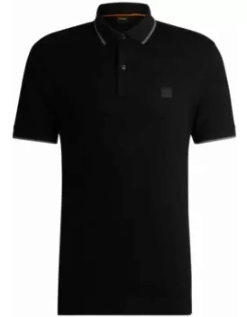 Slim-fit polo shirt in washed stretch-cotton piqu- Black Men's Polo Shirt