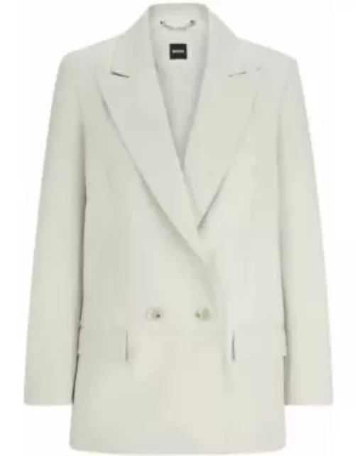 Longline double-breasted jacket in leather- White Women's Leather Jacket