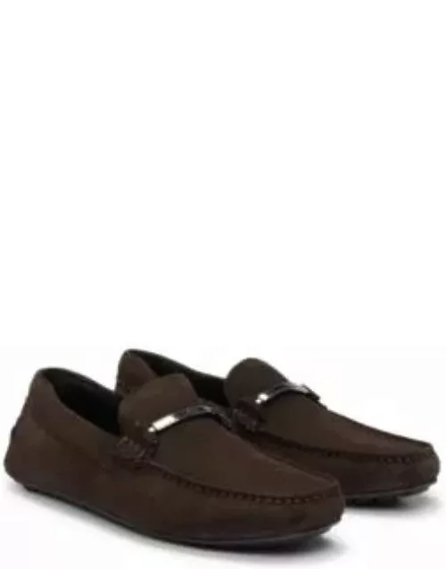 Suede moccasins with branded hardware and full lining- Dark Brown Men's Casual Shoe