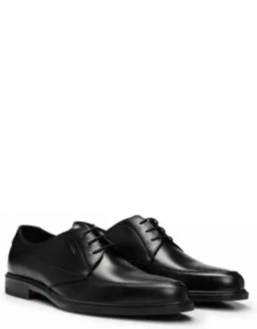 Leather Derby lace-up shoes with embossed branding- Black Men's Business Shoe