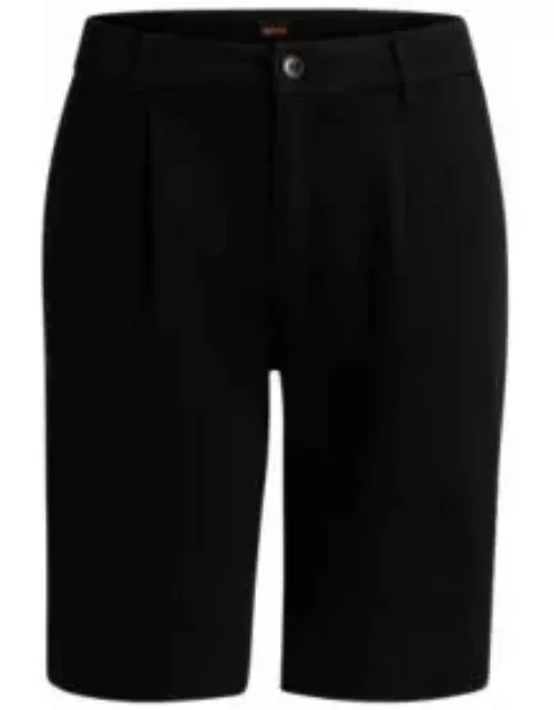 Relaxed-fit high-rise shorts in stretch cotton- Black Women's Clothing